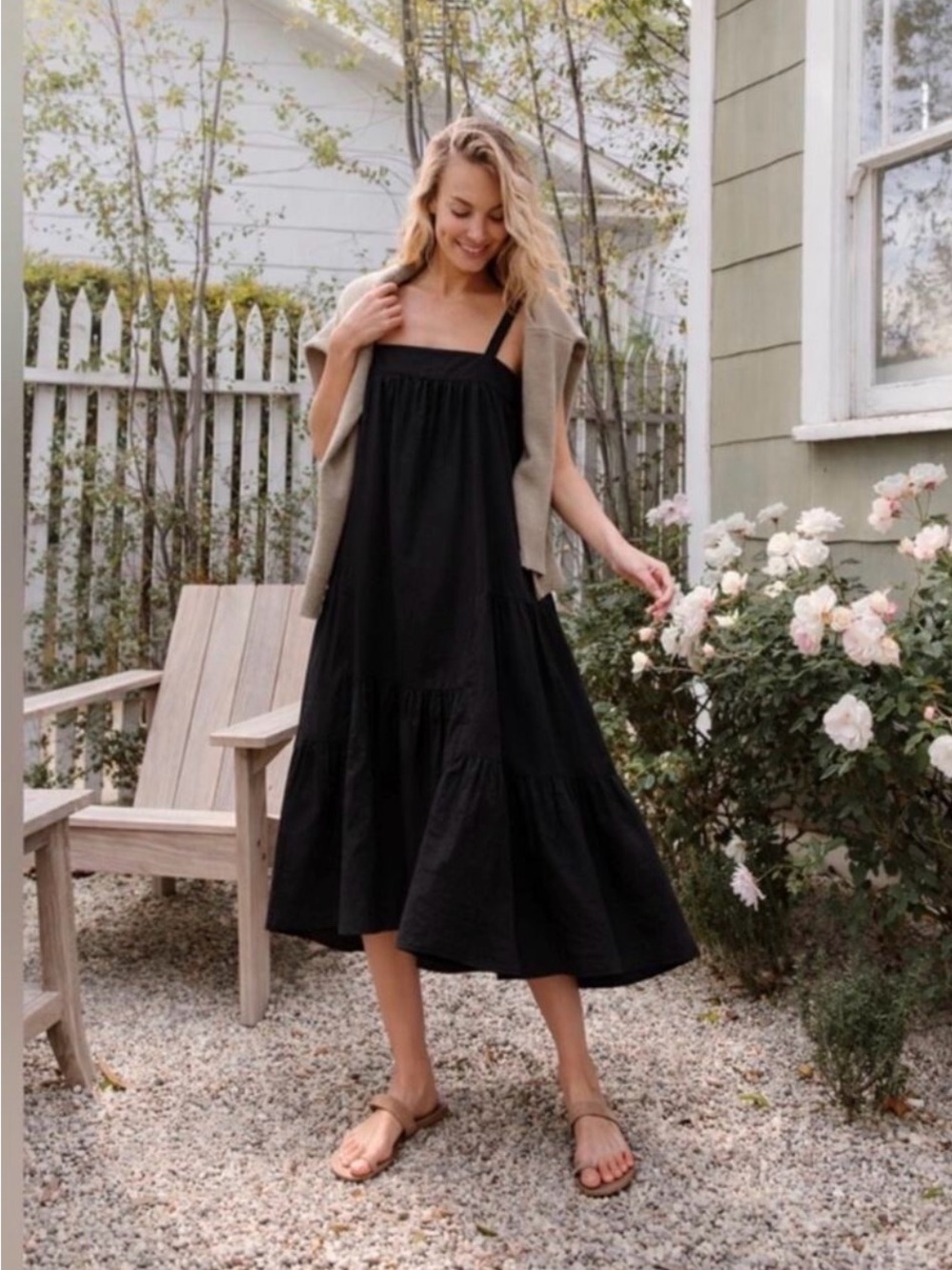 Jenni Kayne Cotton Linen Summer Sun Dress Black Size Small